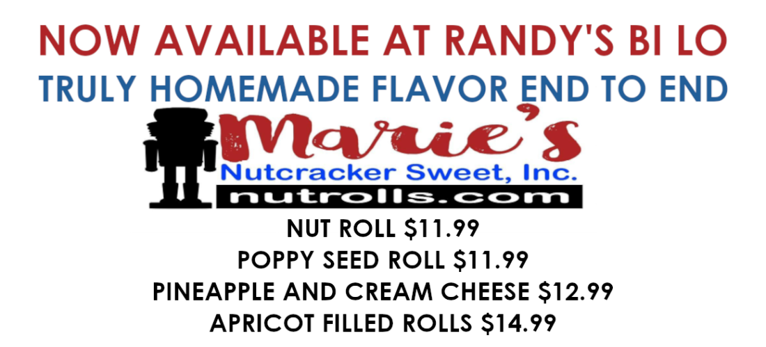 Now available at rand's bilo - Marie's nut rolls - Nut roll $11.99, poppy seed roll $11.99, pineapple and cream cheese $12.99, apricot filled rolls $14.99